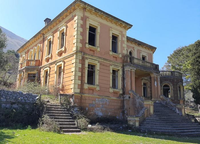 The historic Royal Villa of King Zog above the lake at Shiroka near Shkodra