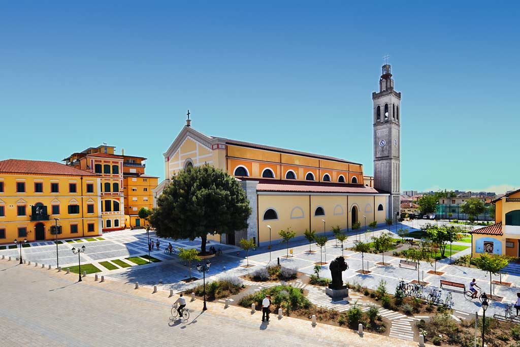 St Stephen's Catholic Cathedral and its open square in central Shkodra